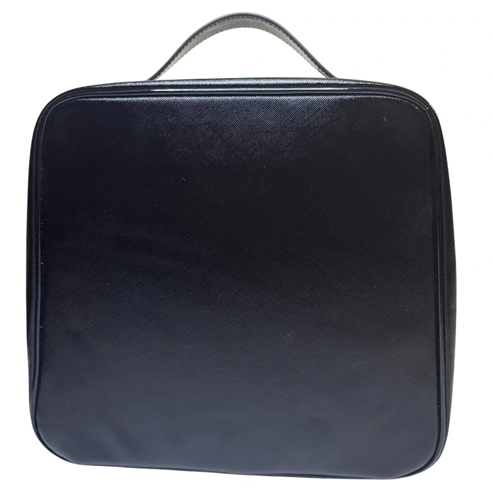 Lancome Paris Black Patent Leather Vanity Makeup Cosmetic Travel Bag Organizer‎